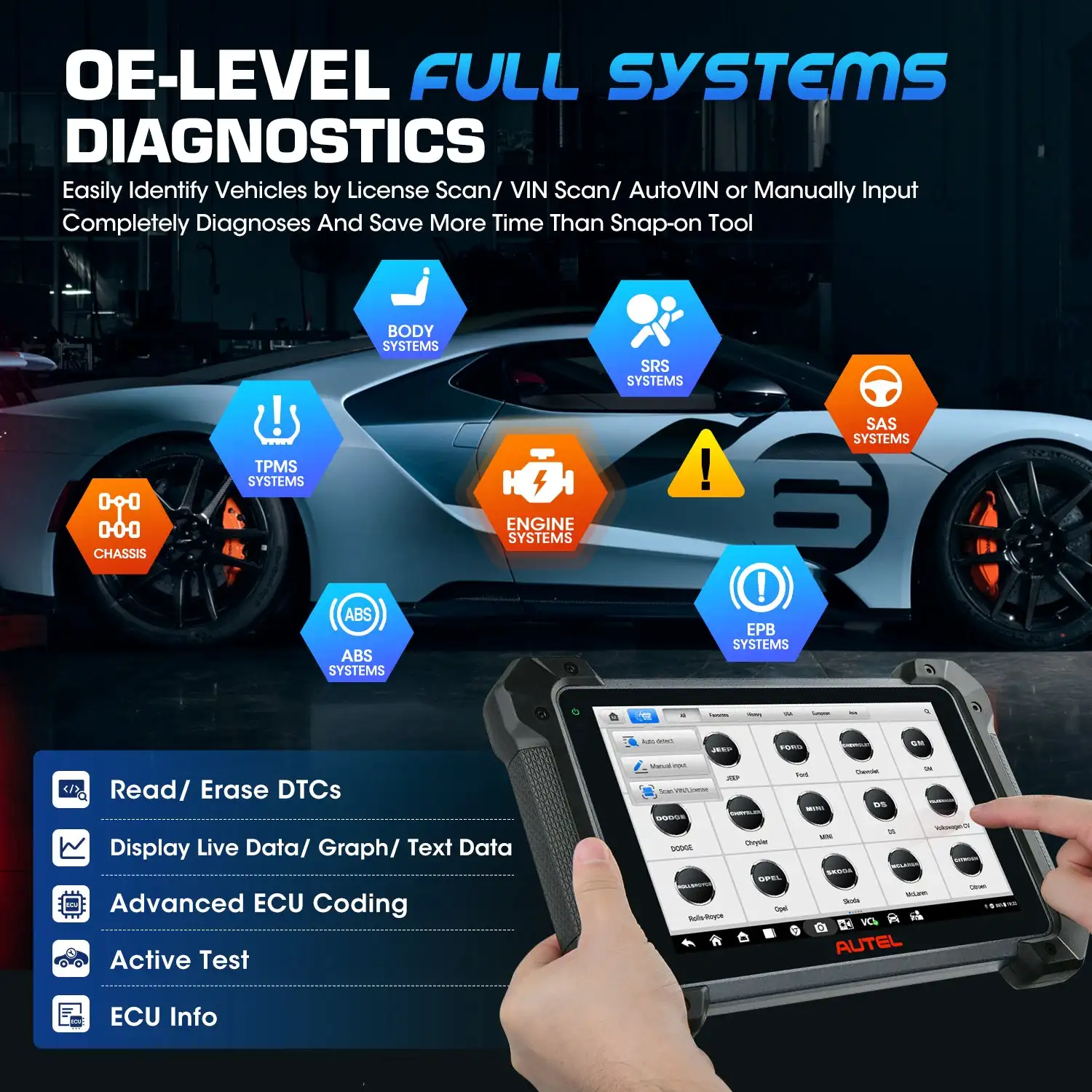 Autel MaxiCOM MK908 II MK908II Automotive OBD2 Scanner Car Diagnostic Tools, ECU Coding, Bi-directional Control PK MK906 MK908