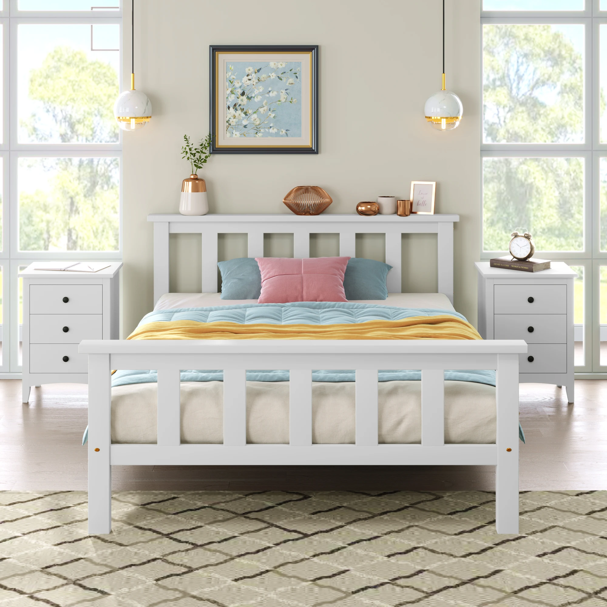 Double Bed Wooden Bed Solid Wood Bed With Slatted Rostation, Jawbed For Adults Children Teenagers