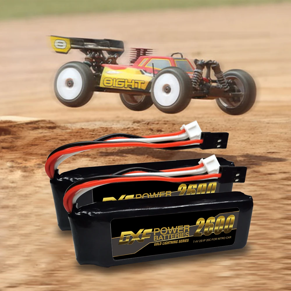 DXF 2s lipo high quality 2600mah 7.4v 20c battery with JR connector ideal lipo 2s power source for RC cars nitro cars and servos