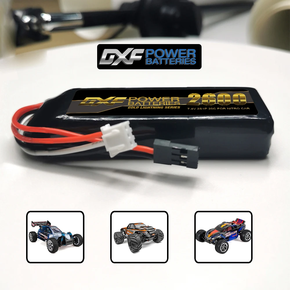 DXF 2s lipo high quality 2600mah 7.4v 20c battery with JR connector ideal lipo 2s power source for RC cars nitro cars and servos