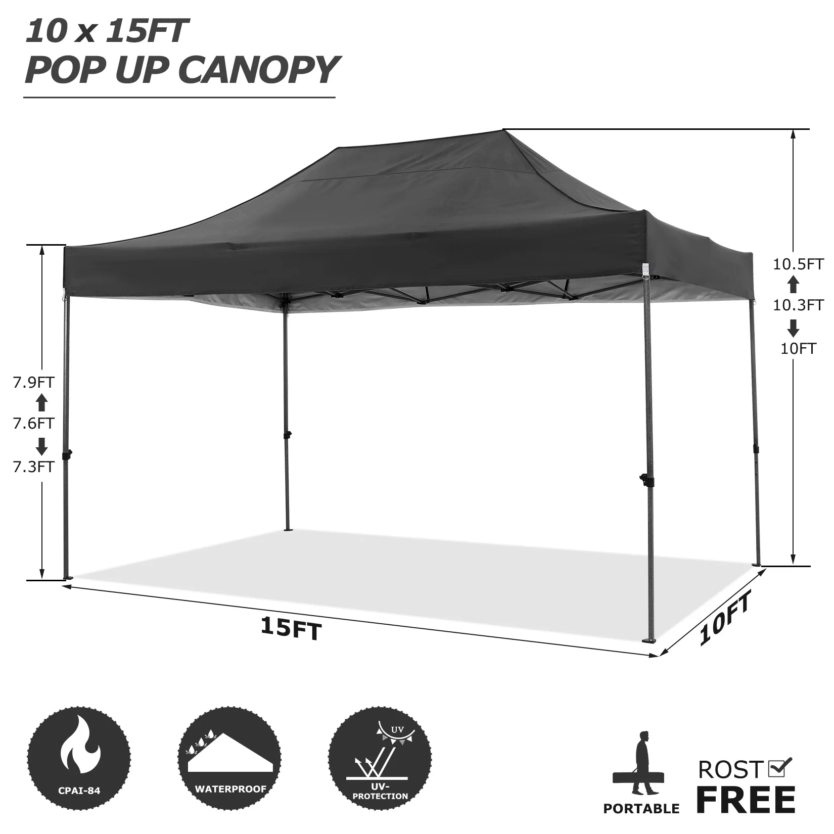 3x4.5m Folding Pavilion Waterproof with 4 Sidewalls,Garden Pavilion UV Protection Festival Party Tent Sun Protection for Camping