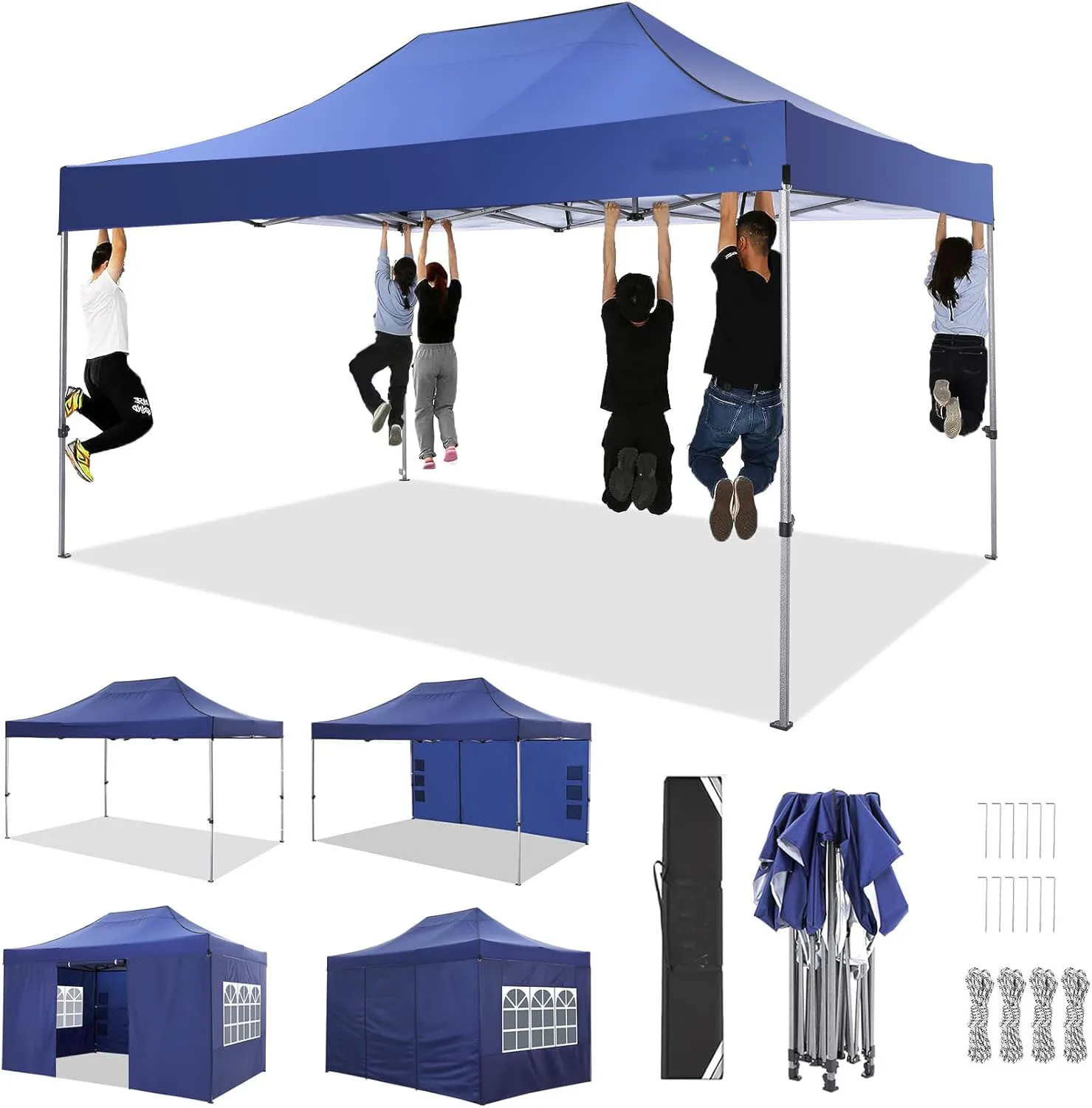 3x4.5m Folding Pavilion Waterproof with 4 Sidewalls,Garden Pavilion UV Protection Festival Party Tent Sun Protection for Camping