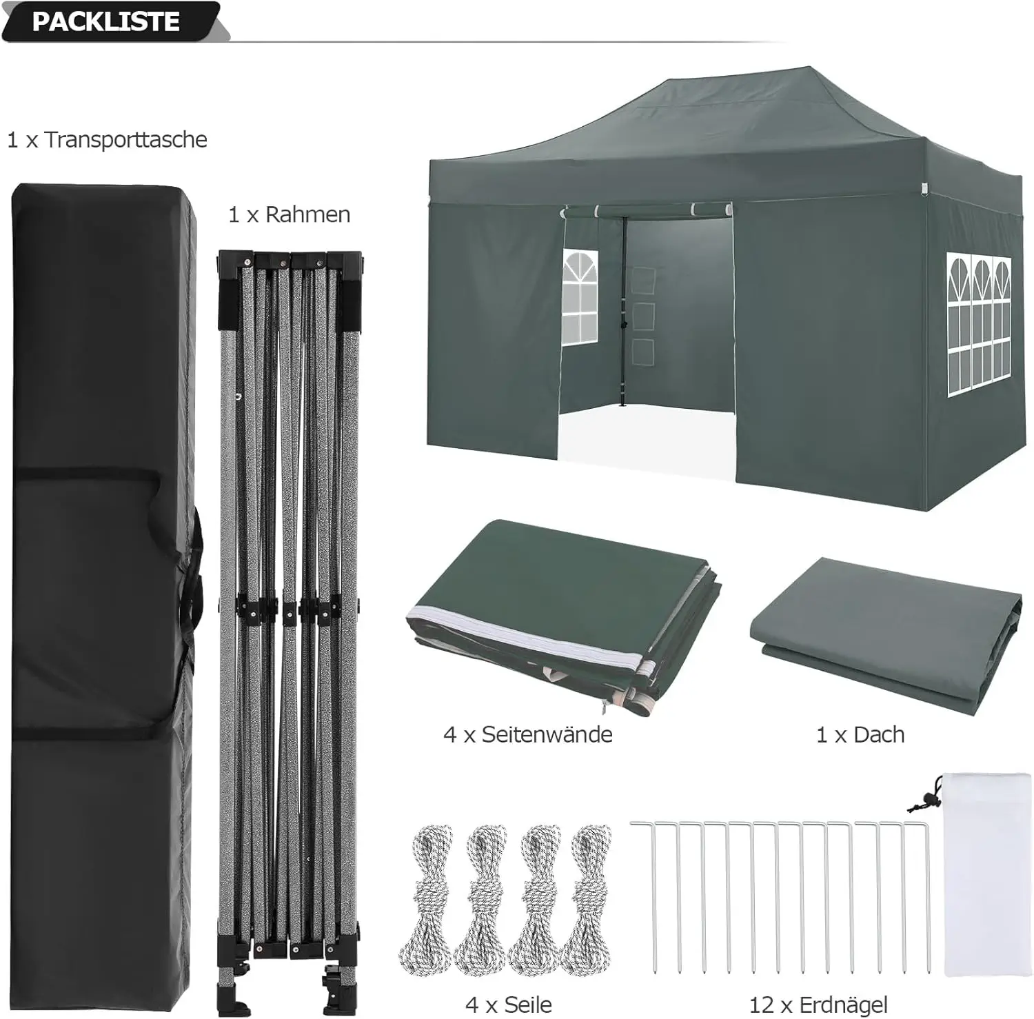 3x4.5m Folding Pavilion Waterproof with 4 Sidewalls,Garden Pavilion UV Protection Festival Party Tent Sun Protection for Camping