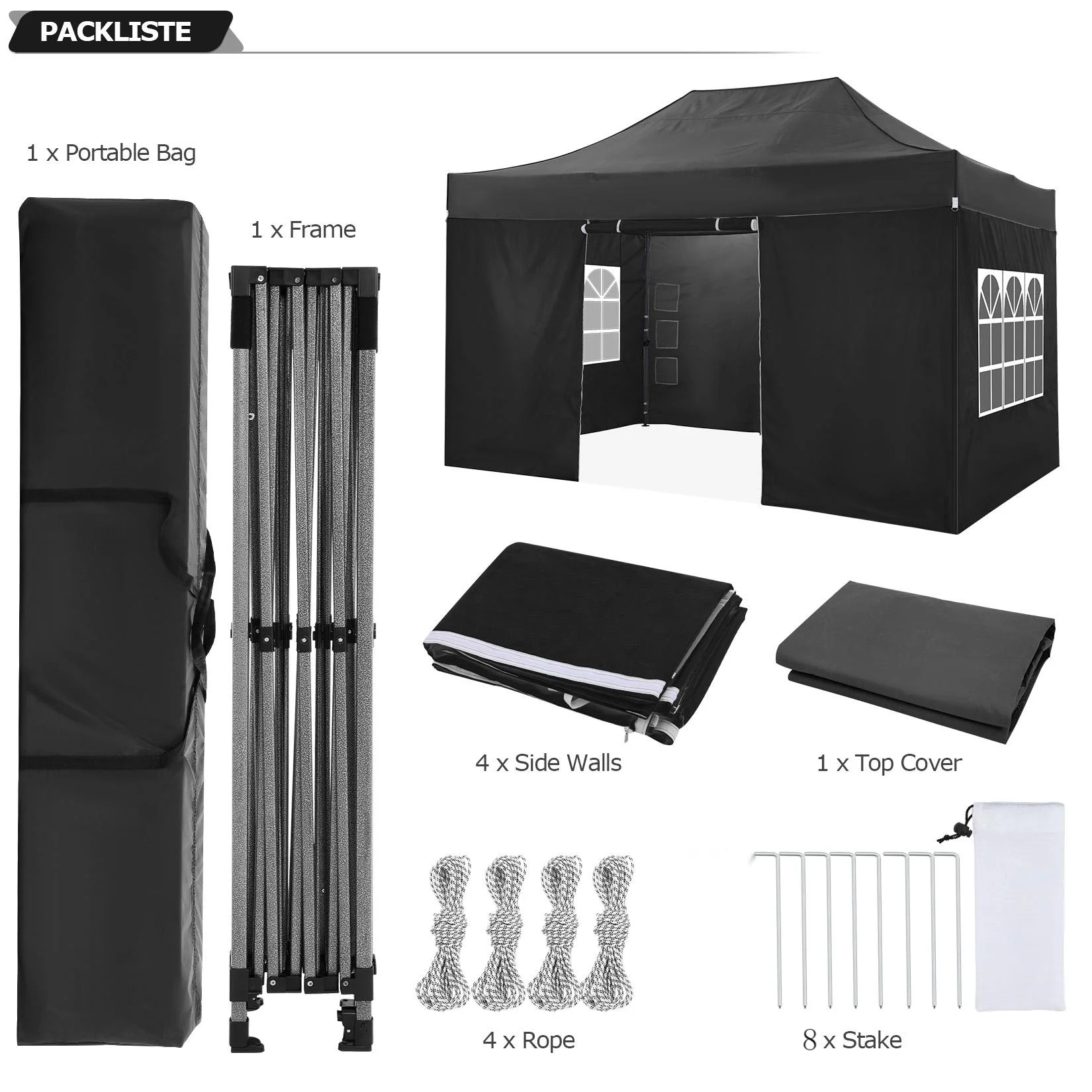 3x4.5m Folding Pavilion Waterproof with 4 Sidewalls,Garden Pavilion UV Protection Festival Party Tent Sun Protection for Camping