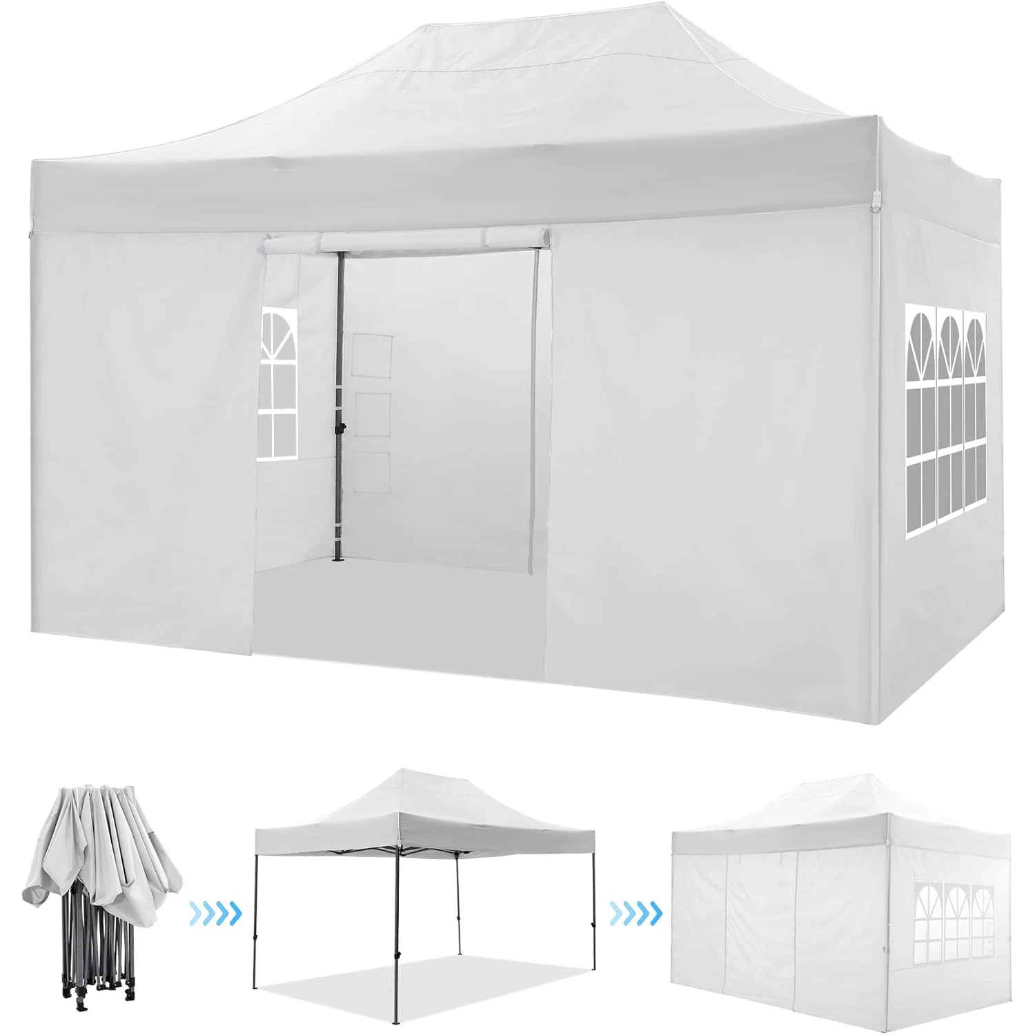 3x4.5m Folding Pavilion Waterproof with 4 Sidewalls,Garden Pavilion UV Protection Festival Party Tent Sun Protection for Camping