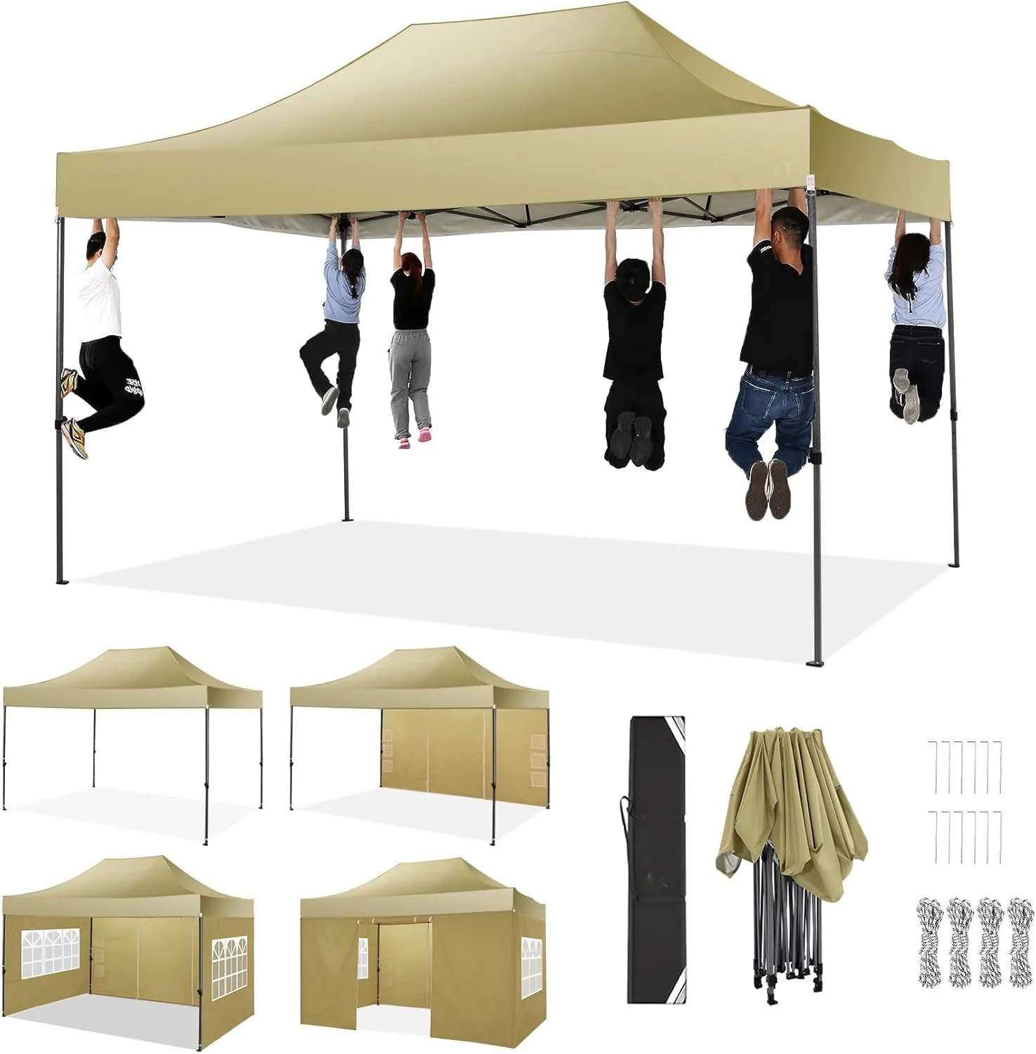 3x4.5m Folding Pavilion Waterproof with 4 Sidewalls,Garden Pavilion UV Protection Festival Party Tent Sun Protection for Camping