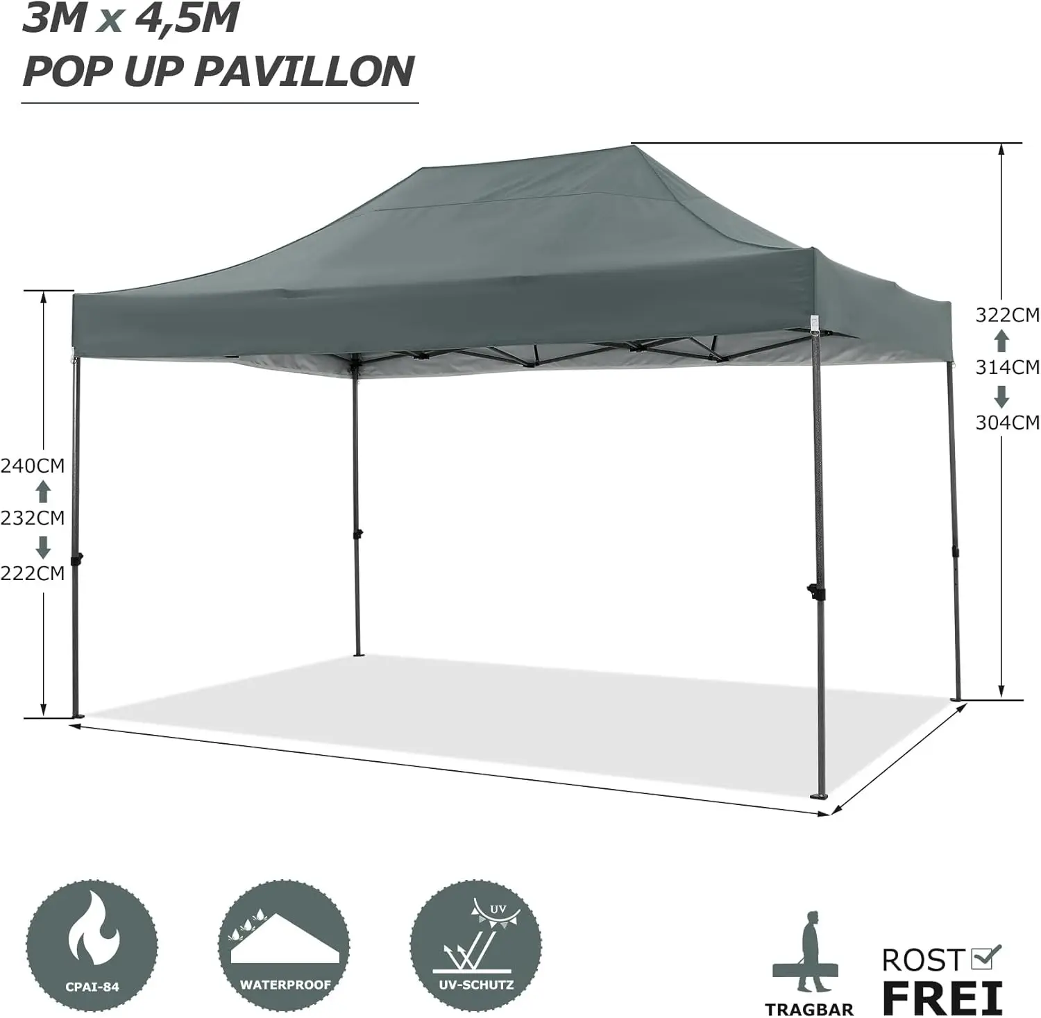 3x4.5m Folding Pavilion Waterproof with 4 Sidewalls,Garden Pavilion UV Protection Festival Party Tent Sun Protection for Camping