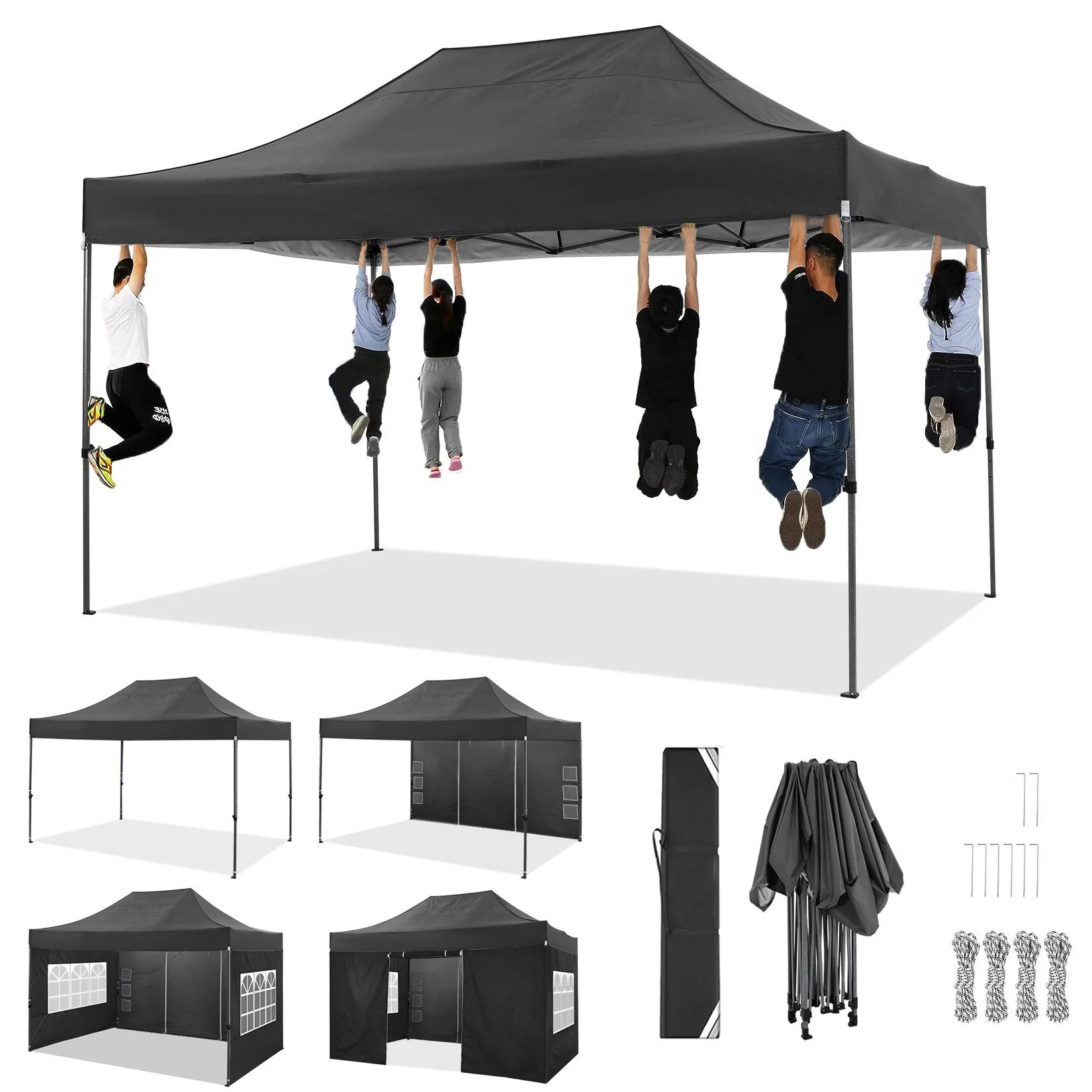 3x4.5m Folding Pavilion Waterproof with 4 Sidewalls,Garden Pavilion UV Protection Festival Party Tent Sun Protection for Camping