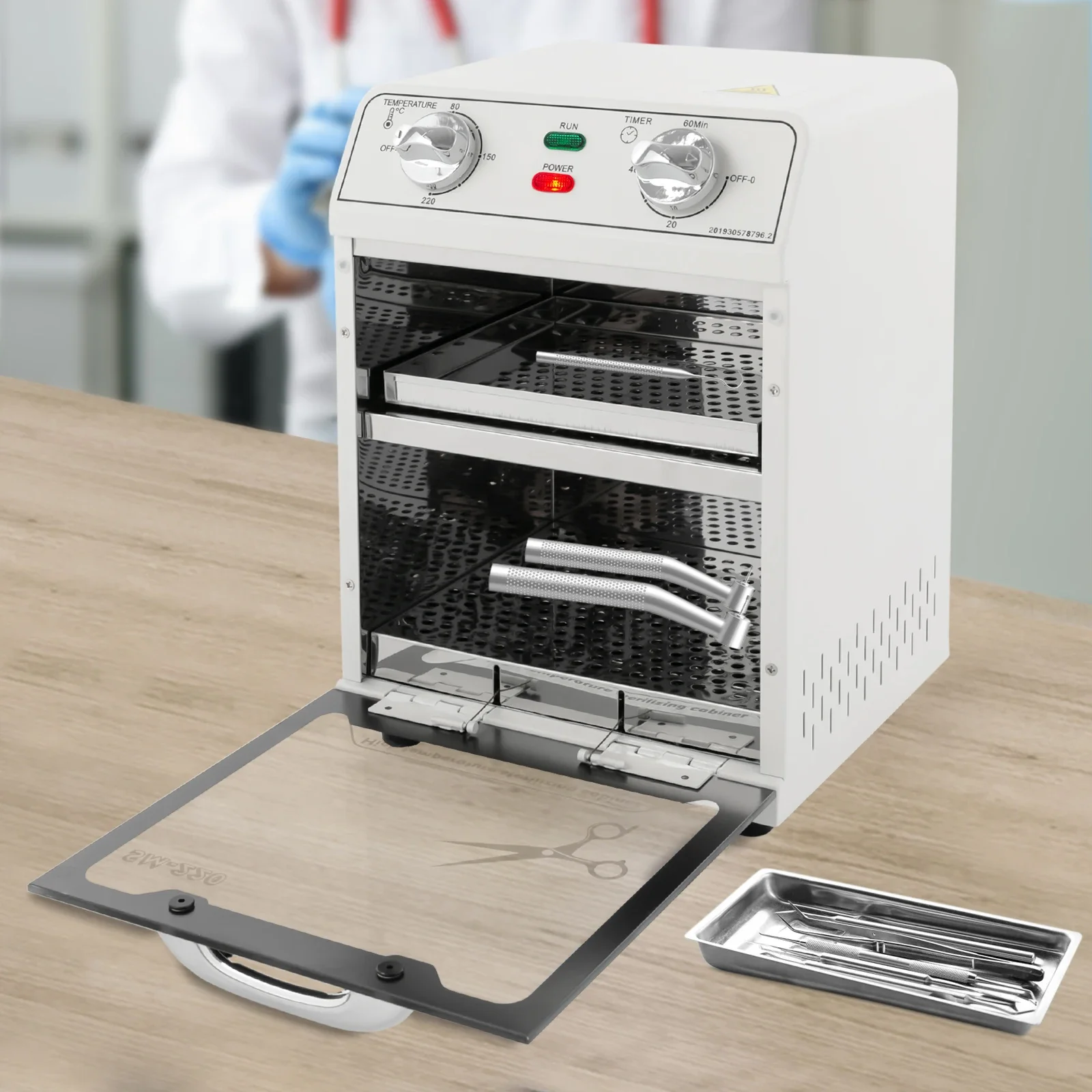 600W High-Temperature Sterilizer 2 Tiers Modern Rectangular Corded Electric Disinfection Cabinet 8L 0-220℃