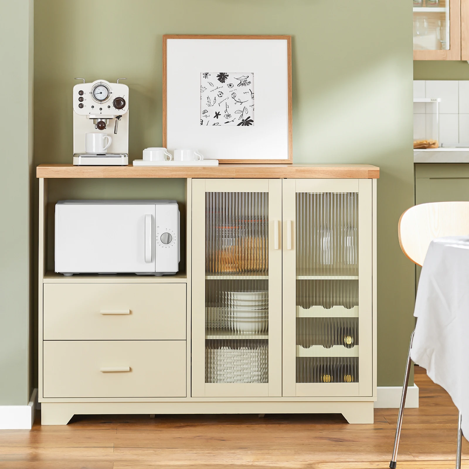 SoBuy FSB81 Buffet Sideboard with 2 Glass Doors Kitchen wardrobe Dresser wardrobe Hallway wardrobe Side wardrobe Microwave wardrobe