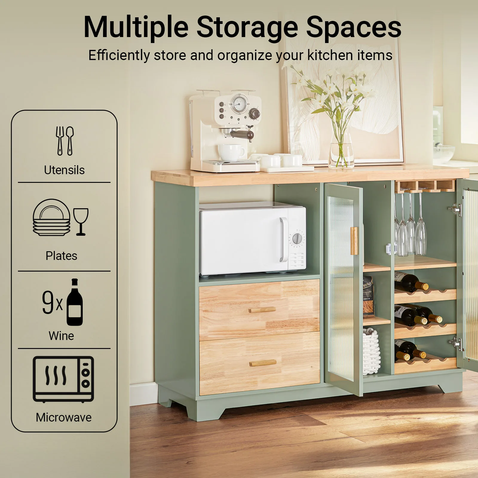 SoBuy FSB81 Buffet Sideboard with 2 Glass Doors Kitchen wardrobe Dresser wardrobe Hallway wardrobe Side wardrobe Microwave wardrobe