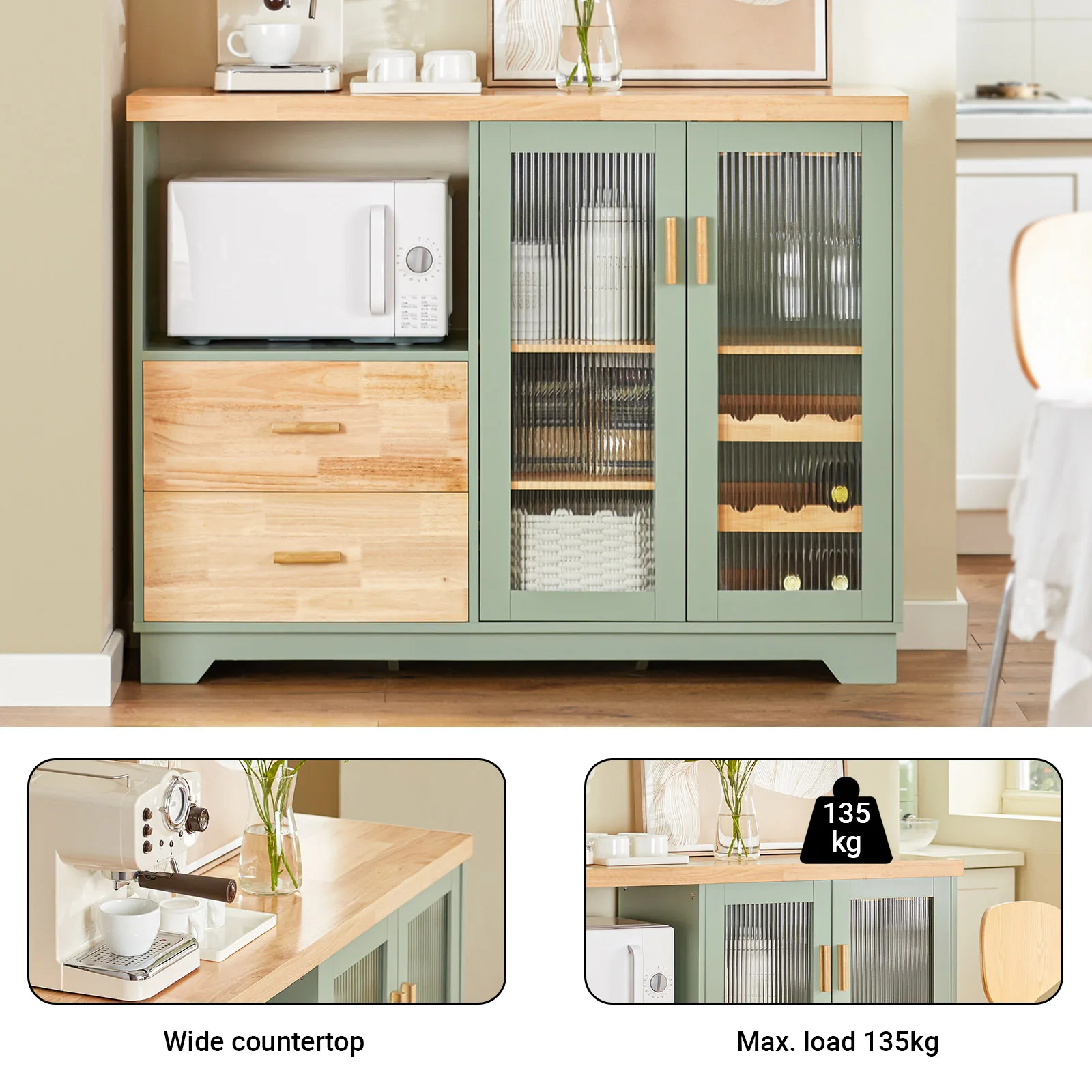 SoBuy FSB81 Buffet Sideboard with 2 Glass Doors Kitchen wardrobe Dresser wardrobe Hallway wardrobe Side wardrobe Microwave wardrobe