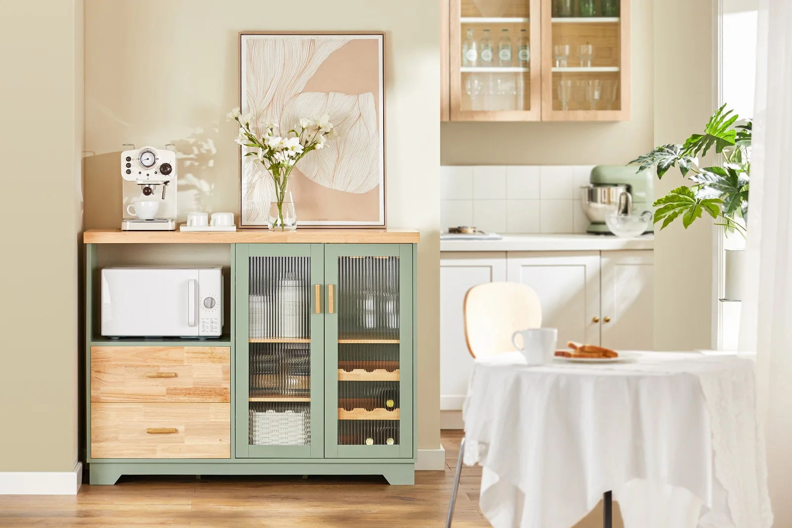 SoBuy FSB81 Buffet Sideboard with 2 Glass Doors Kitchen wardrobe Dresser wardrobe Hallway wardrobe Side wardrobe Microwave wardrobe