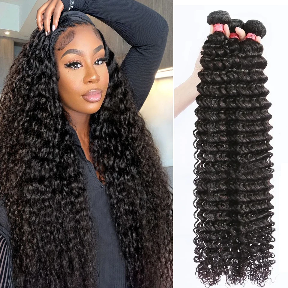 Curly Bundles Human Hair 12-32 Inch Deep Wave Remy Hair Bundles 100% Indian Human Hair Extensions Weave 2-5 Days Delivery France