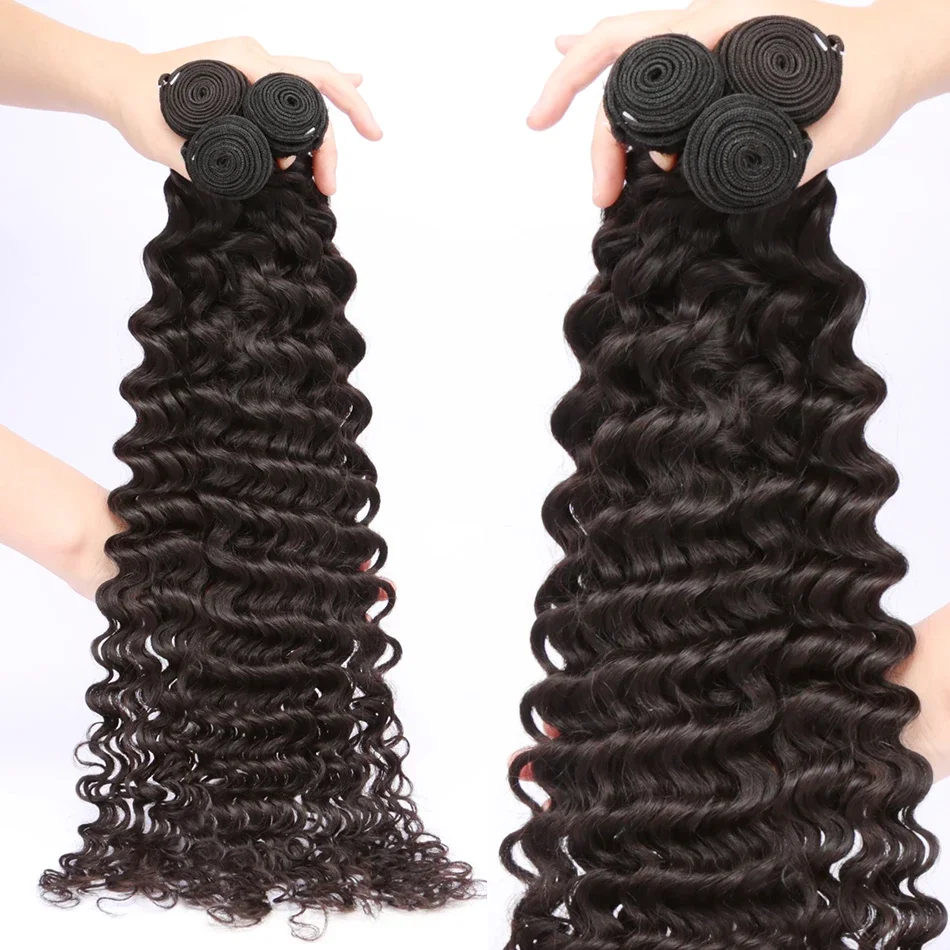 Curly Bundles Human Hair 12-32 Inch Deep Wave Remy Hair Bundles 100% Indian Human Hair Extensions Weave 2-5 Days Delivery France