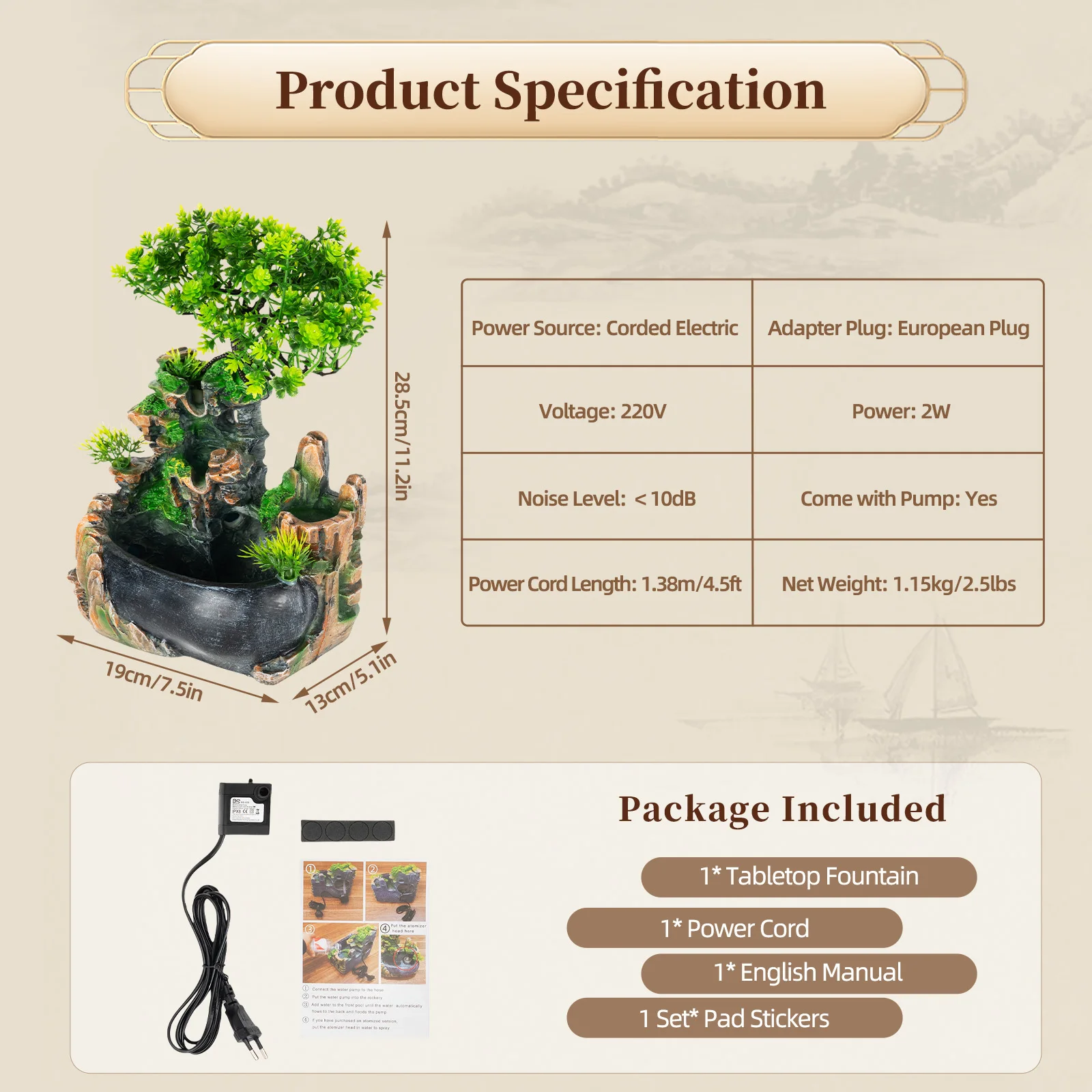 Indoor Fountain Waterfall, Table Fountain, Green Plant Fountain, Waterfall Humidifier for Placing Living Room
