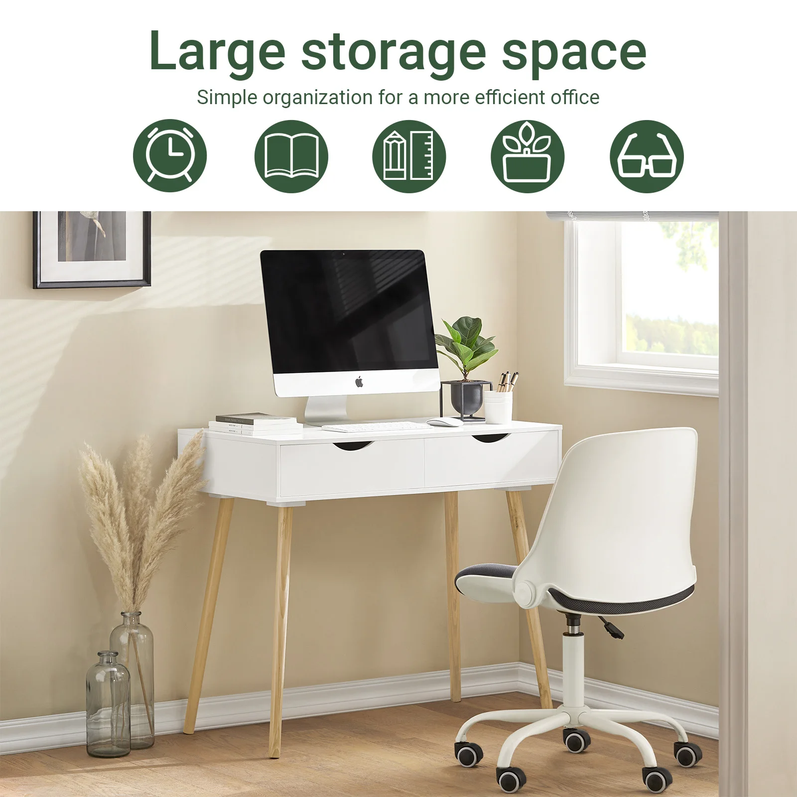 SoBuy FWT40-WN desk with 2 drawers table computer table children's desk office table, White/nature BHT CA: 90x77x45cm