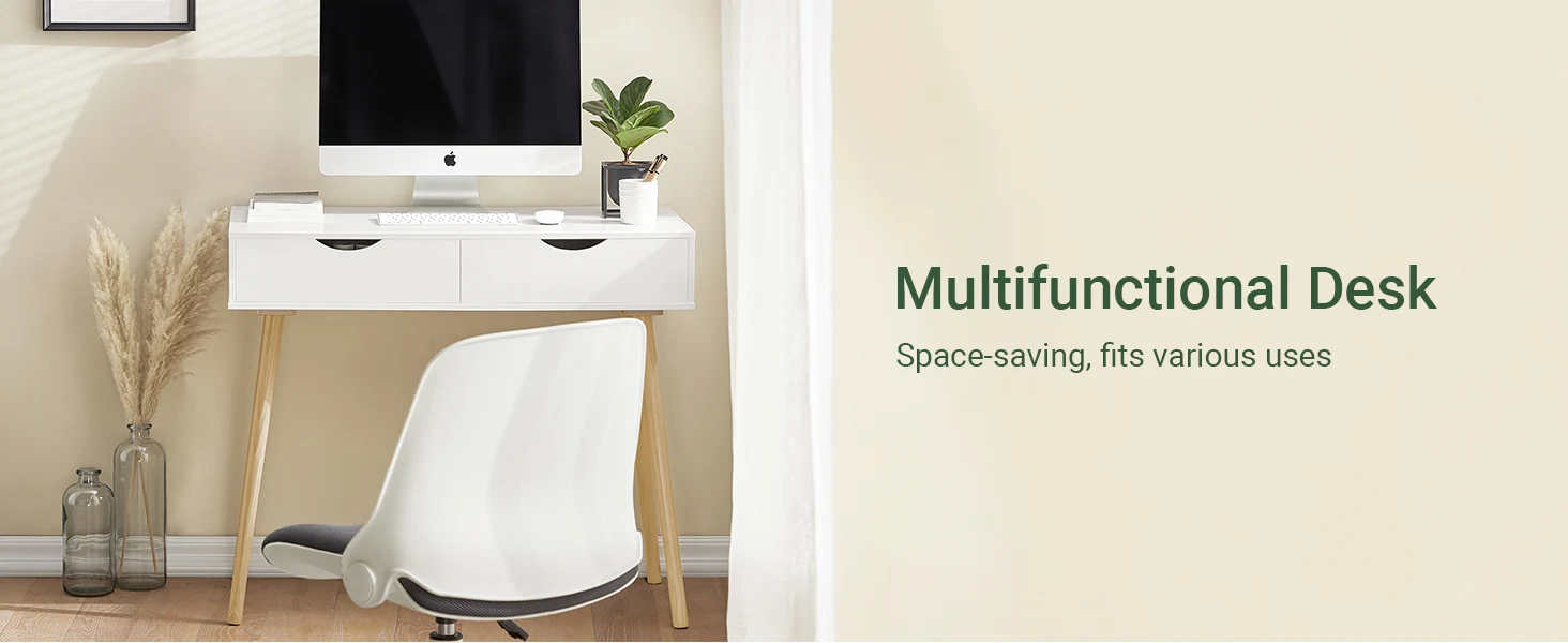 SoBuy FWT40-WN desk with 2 drawers table computer table children's desk office table, White/nature BHT CA: 90x77x45cm