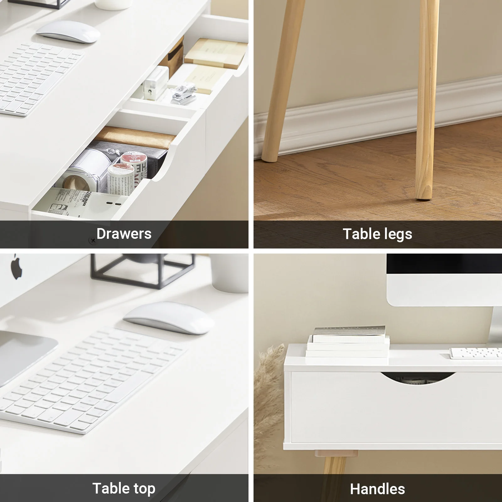 SoBuy FWT40-WN desk with 2 drawers table computer table children's desk office table, White/nature BHT CA: 90x77x45cm