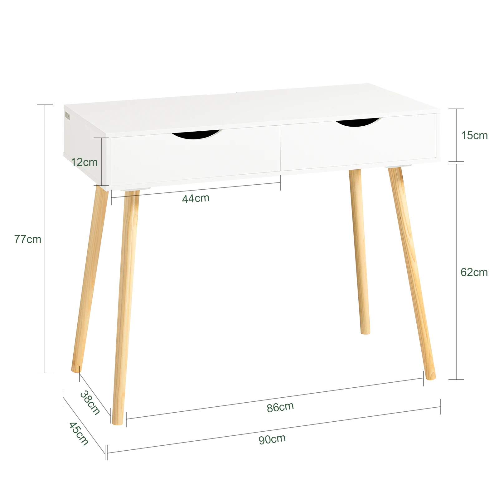 SoBuy FWT40-WN desk with 2 drawers table computer table children's desk office table, White/nature BHT CA: 90x77x45cm