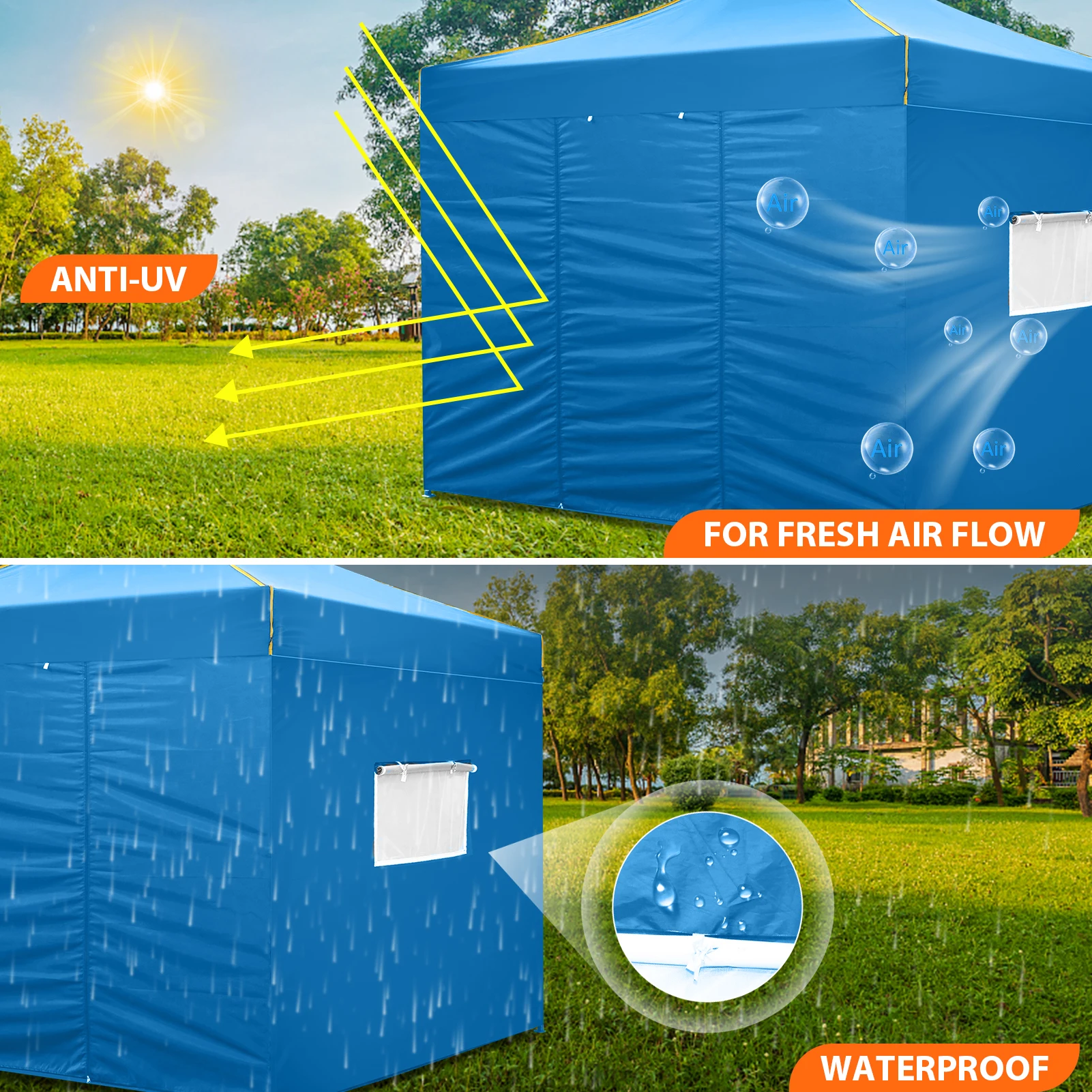 3x3m Folding Gazebo Outdoor Party Tent Waterproof Winterproof With 4 Sidewall Anti-UV PopUp Portable Garden Gazebo Hollow Canopy