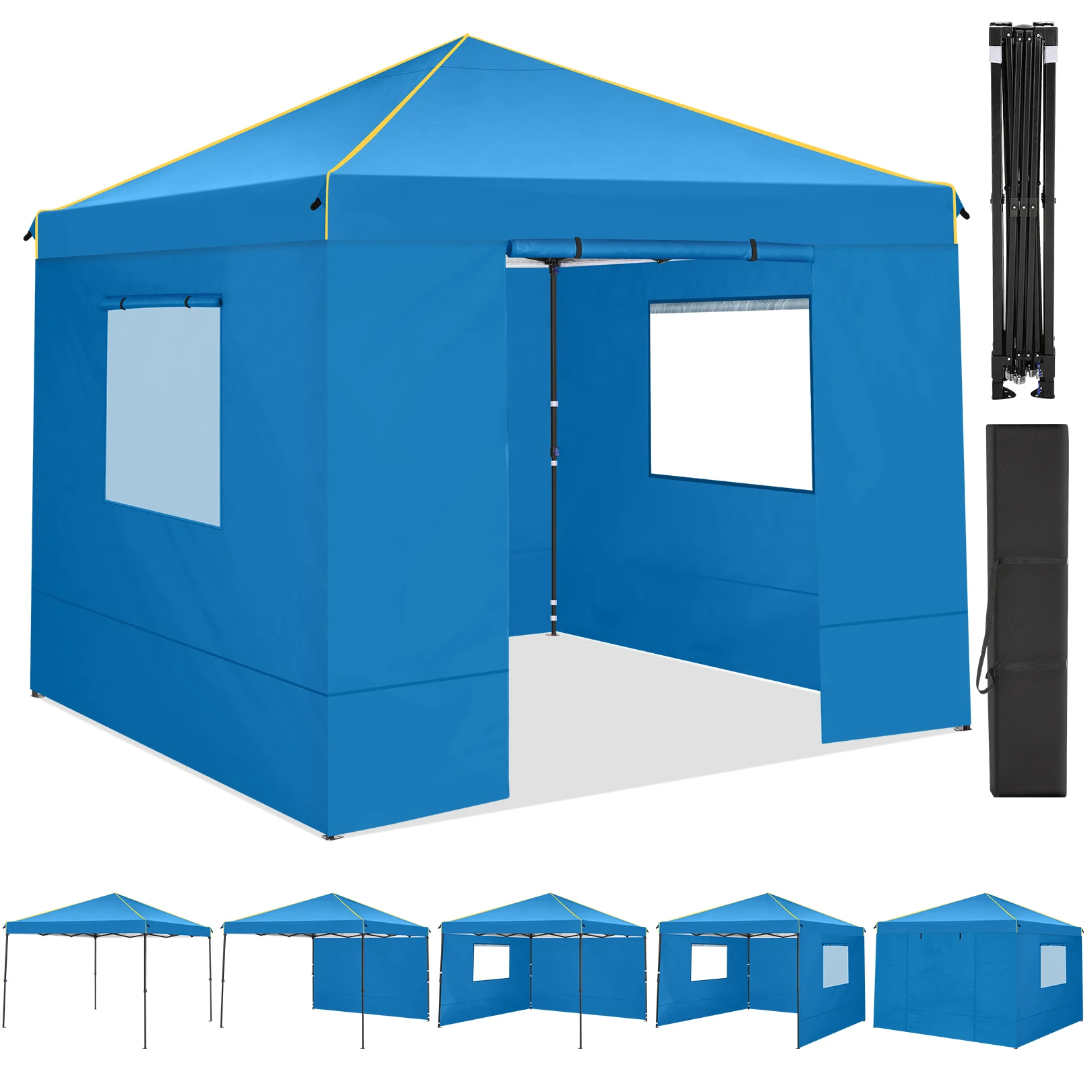 3x3m Folding Gazebo Outdoor Party Tent Waterproof Winterproof With 4 Sidewall Anti-UV PopUp Portable Garden Gazebo Hollow Canopy