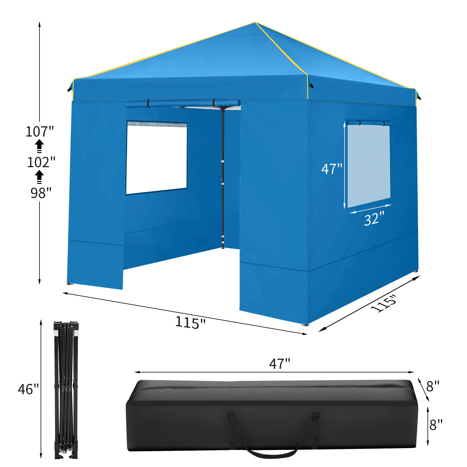 3x3m Folding Gazebo Outdoor Party Tent Waterproof Winterproof With 4 Sidewall Anti-UV PopUp Portable Garden Gazebo Hollow Canopy
