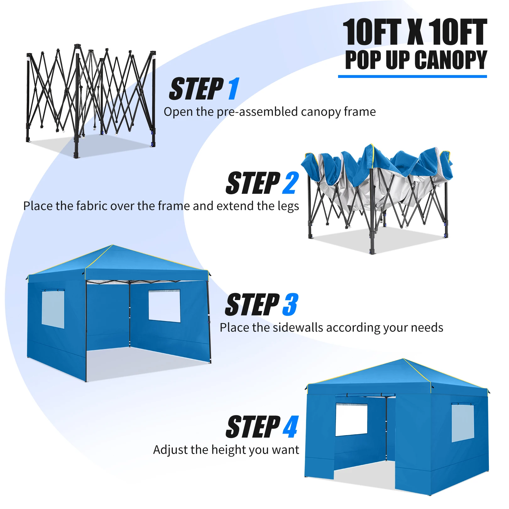3x3m Folding Gazebo Outdoor Party Tent Waterproof Winterproof With 4 Sidewall Anti-UV PopUp Portable Garden Gazebo Hollow Canopy