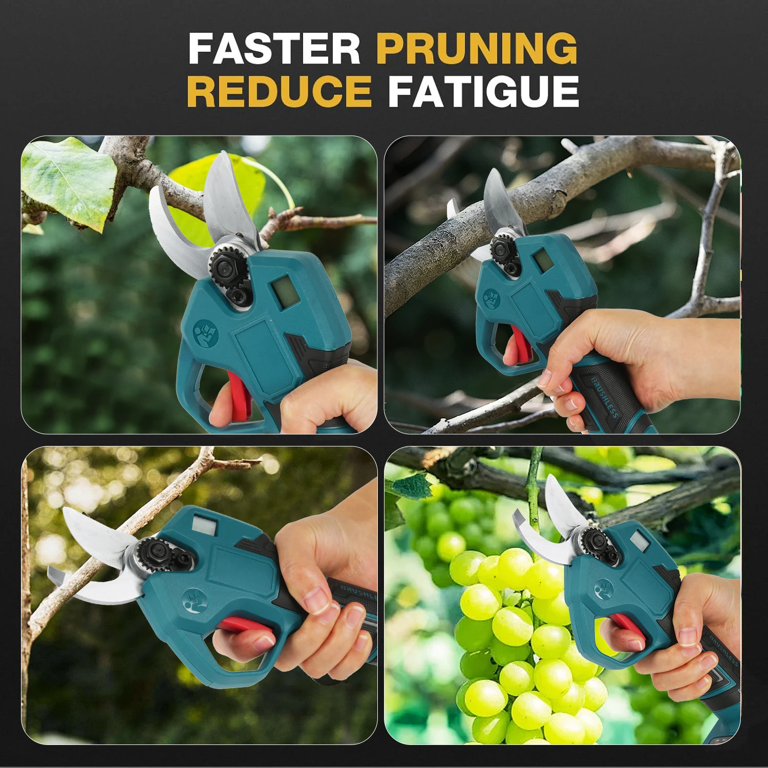 21V 30mm Brushless Electric Pruning Shears Rechargeable Cordless Garden Fruit Trees Branch Cutter Electric Scissor with Tool Box