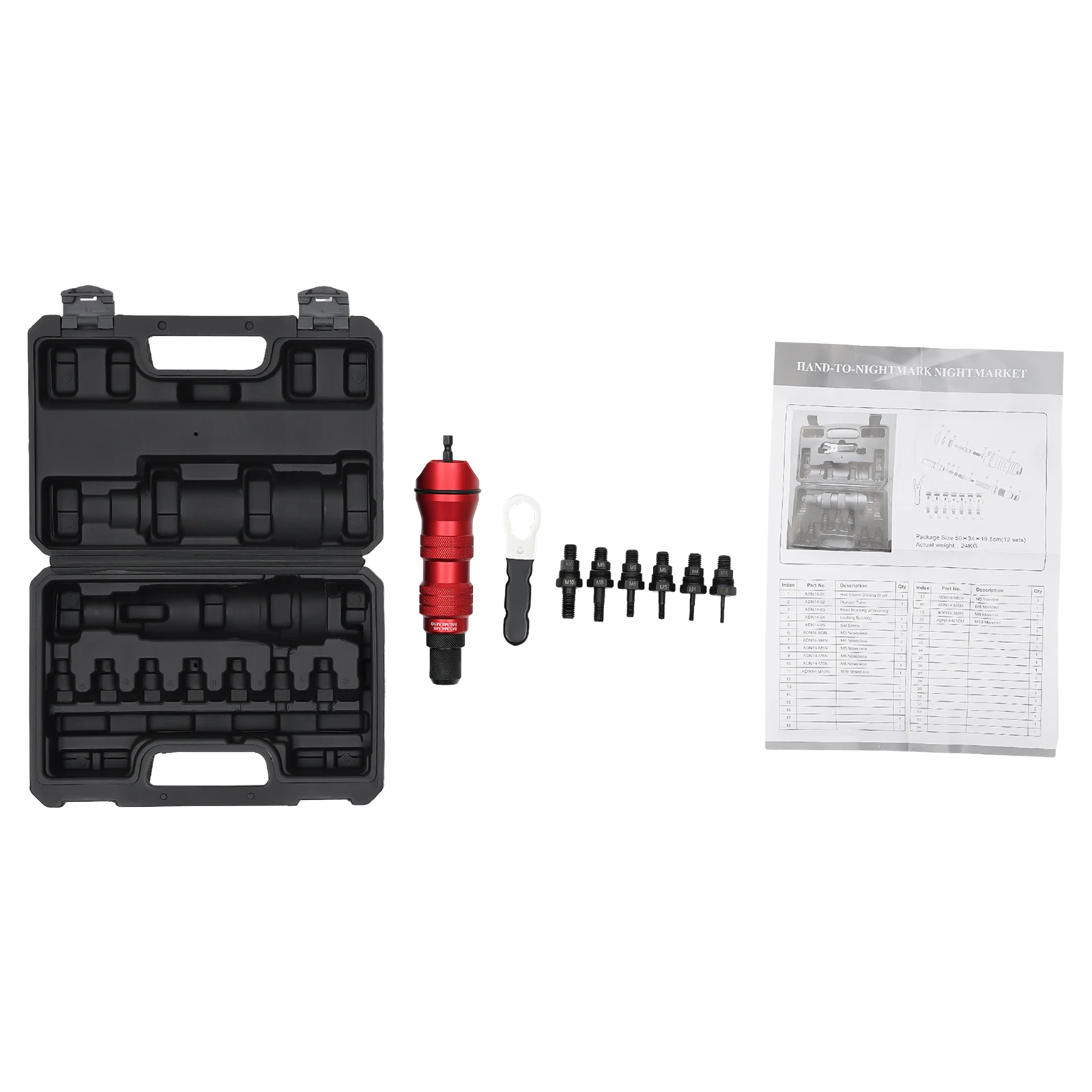M3-M10 Drill-Compatible Rivet Nut Attachment Home Rivet Nut Gun Converter Kit Cordless Electric Riveting Tool with Carrying Case