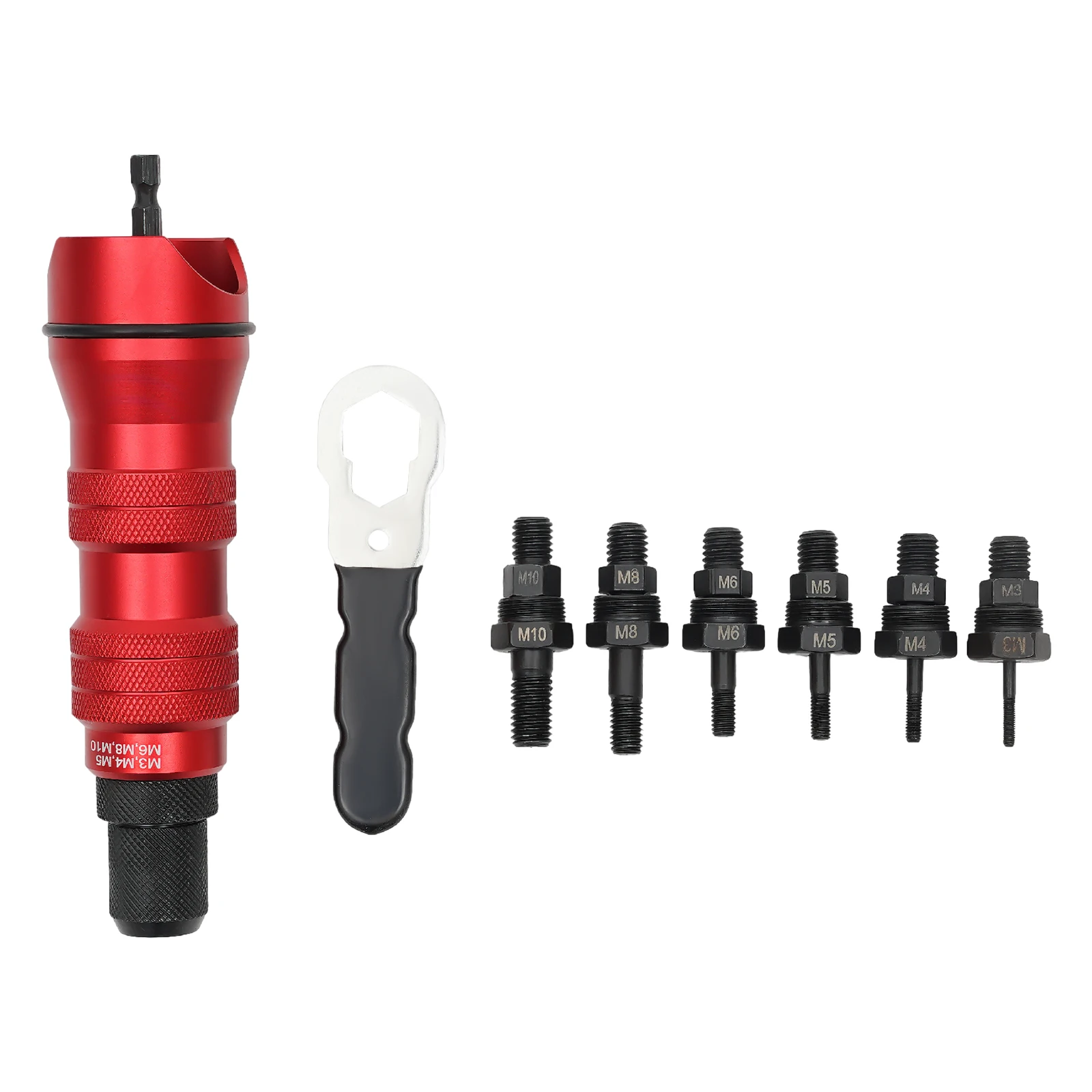 M3-M10 Drill-Compatible Rivet Nut Attachment Home Rivet Nut Gun Converter Kit Cordless Electric Riveting Tool with Carrying Case