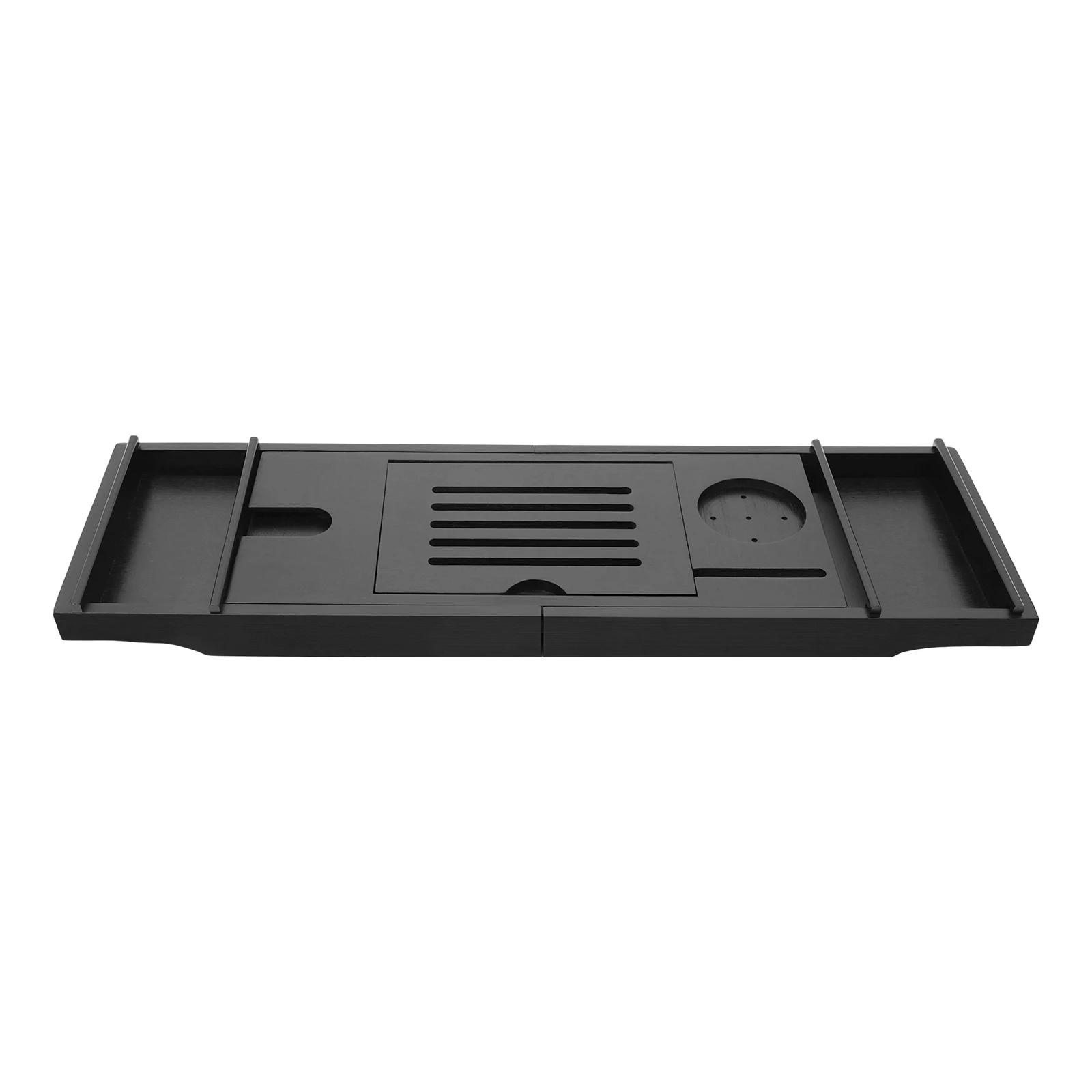 Black Bamboo Expandable Bathtub Tray Adjustable 29.52-43.7in with Wine Glass Slot Phone Tablet Holder 2 Towel Rack for Most Tubs