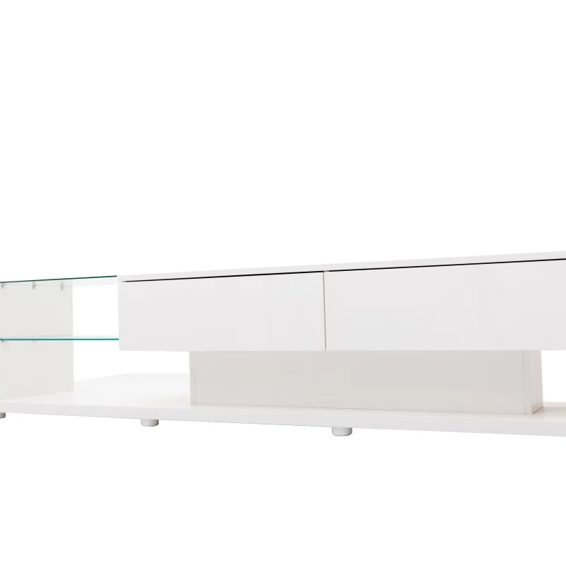 TV Cabinet White 170cm Long High-Gloss Finish Led Lighting Wall-Mountable Low Board Television Furniture