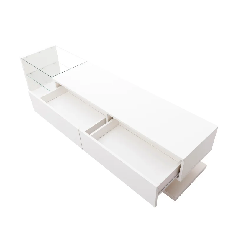 TV Cabinet White 170cm Long High-Gloss Finish Led Lighting Wall-Mountable Low Board Television Furniture