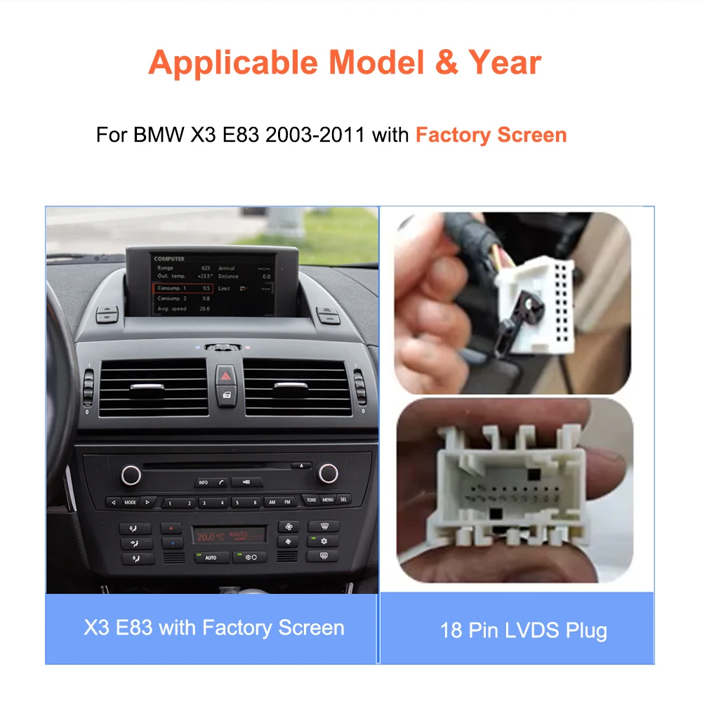 Bonroad Qualcomm 4+64GB/8+128GB Android 14 Car Video Players with GPS Navigation for BMW X3 E83 2003–2011, Featuring Factory‑Installed Screen and CarPlay