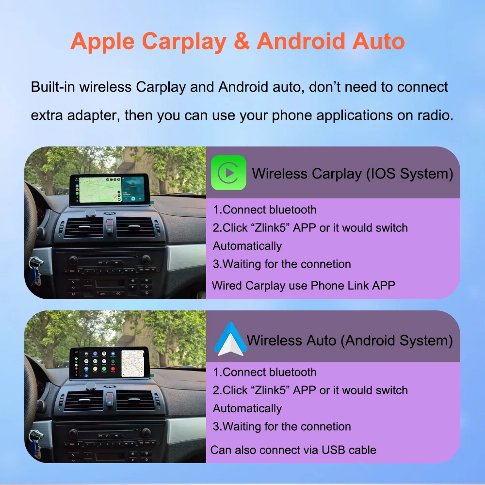 Bonroad Qualcomm 4+64GB/8+128GB Android 14 Car Video Players with GPS Navigation for BMW X3 E83 2003–2011, Featuring Factory‑Installed Screen and CarPlay