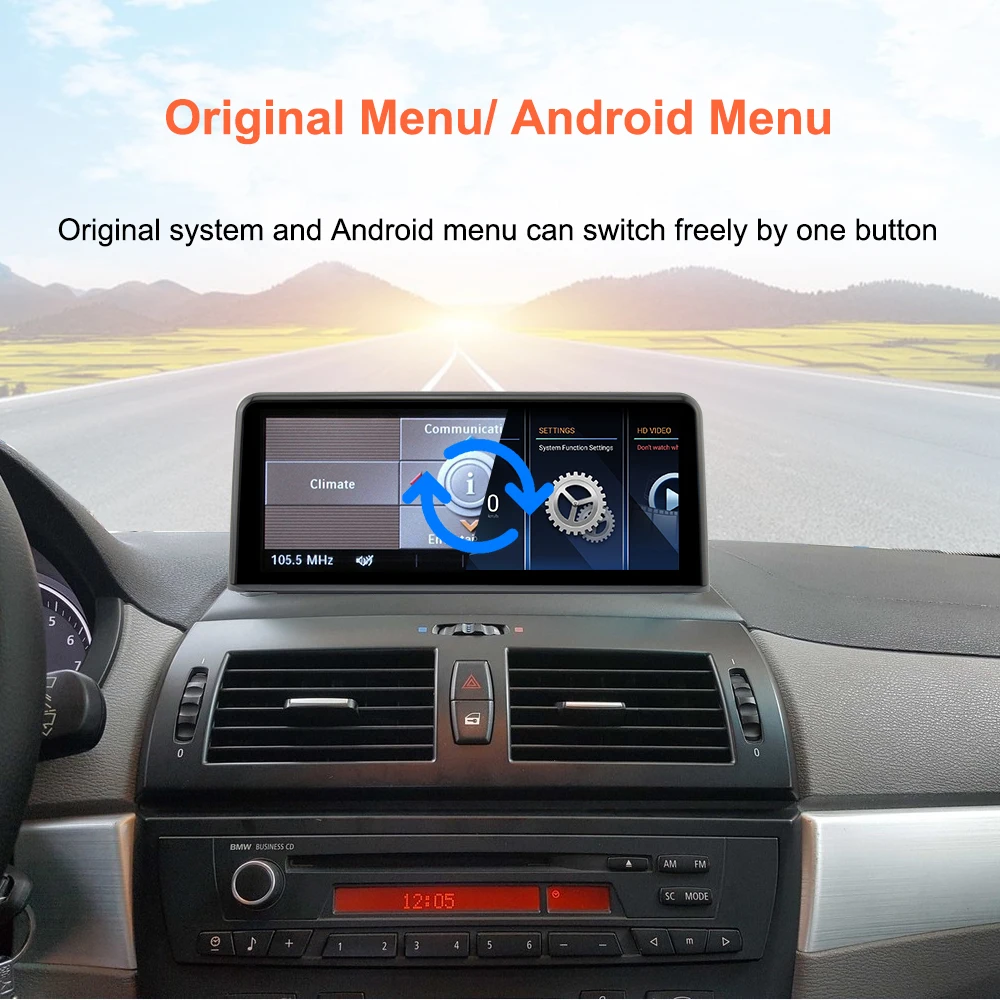 Bonroad Qualcomm 4+64GB/8+128GB Android 14 Car Video Players with GPS Navigation for BMW X3 E83 2003–2011, Featuring Factory‑Installed Screen and CarPlay