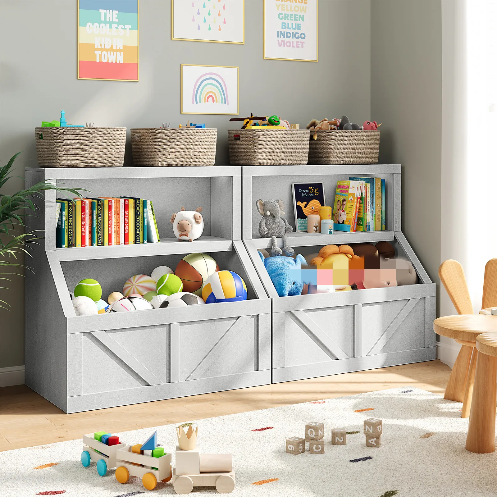 Children's Bookcase & Toy Storage Unit - 2-Tier Organiser with Large Cubbies (80x42x81cm) | Sturdy Engineered Wood for Playroom