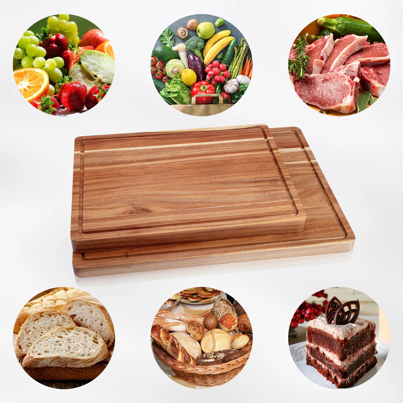 Acacia Large Wood Cutting Board 1.5 Inches Thick Butcher Block Cheese Charcuterie Board with Side Handles and Juice Grooves