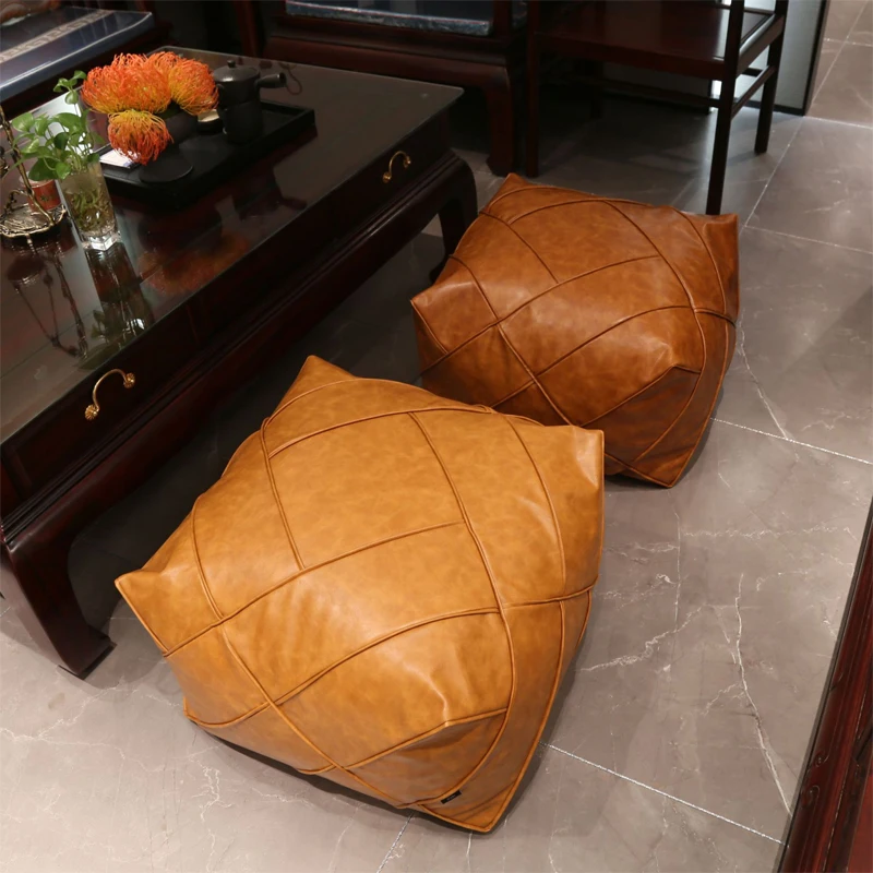 Upgraded Moroccan PU Leather Seat Pier Cushion Cover Floor Tatami Square Futon Lazy Sofa Stool Footstool Folk Decor Chair Cover