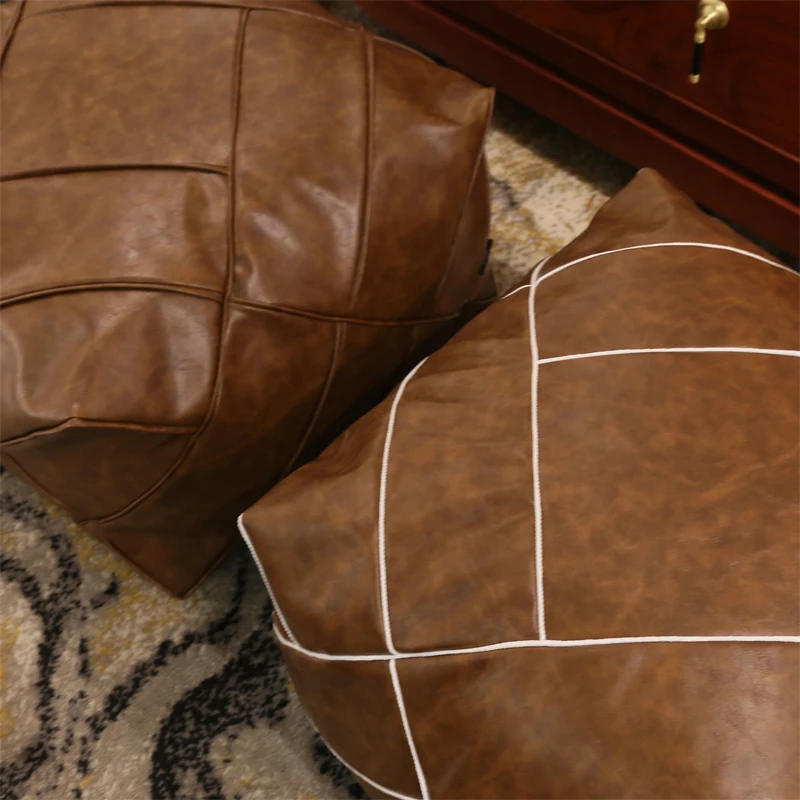 Upgraded Moroccan PU Leather Seat Pier Cushion Cover Floor Tatami Square Futon Lazy Sofa Stool Footstool Folk Decor Chair Cover