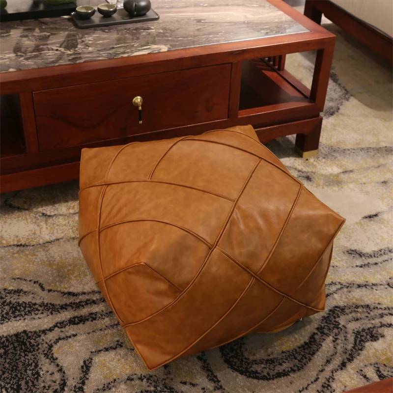 Upgraded Moroccan PU Leather Seat Pier Cushion Cover Floor Tatami Square Futon Lazy Sofa Stool Footstool Folk Decor Chair Cover