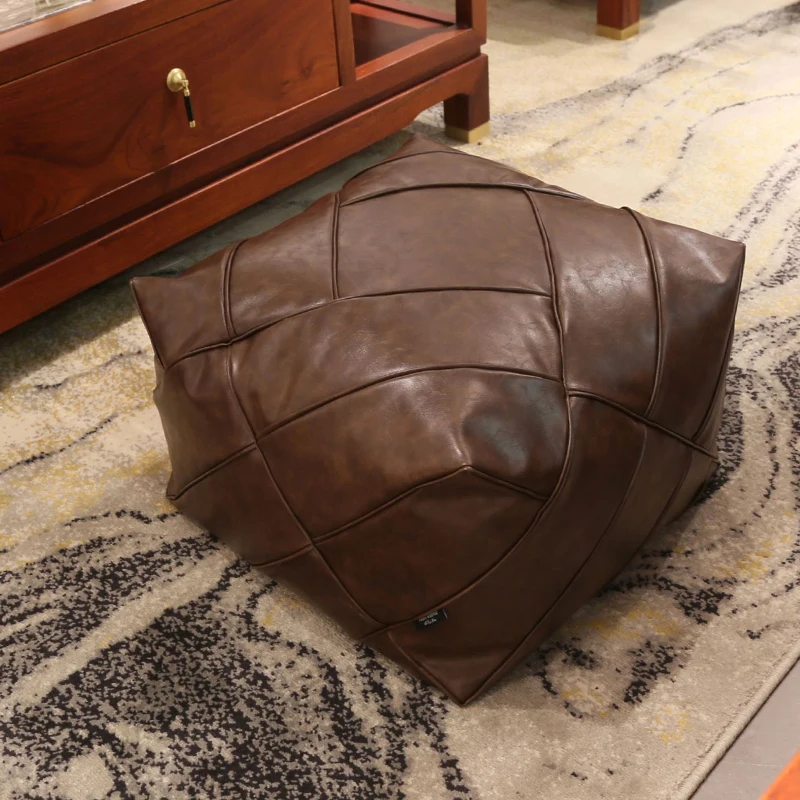 Upgraded Moroccan PU Leather Seat Pier Cushion Cover Floor Tatami Square Futon Lazy Sofa Stool Footstool Folk Decor Chair Cover