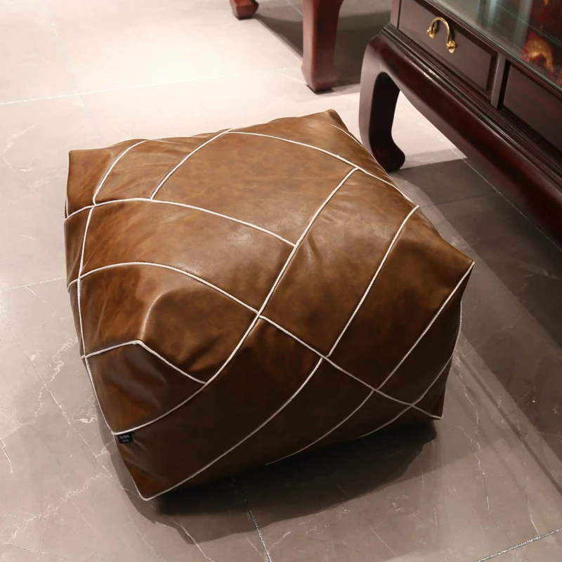 Upgraded Moroccan PU Leather Seat Pier Cushion Cover Floor Tatami Square Futon Lazy Sofa Stool Footstool Folk Decor Chair Cover