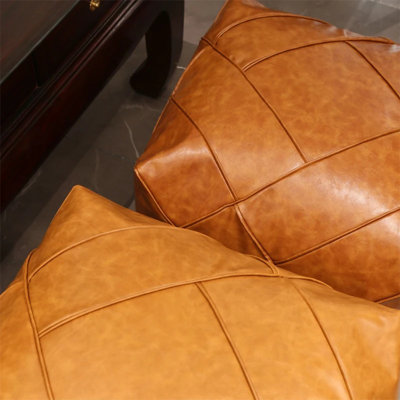 Upgraded Moroccan PU Leather Seat Pier Cushion Cover Floor Tatami Square Futon Lazy Sofa Stool Footstool Folk Decor Chair Cover