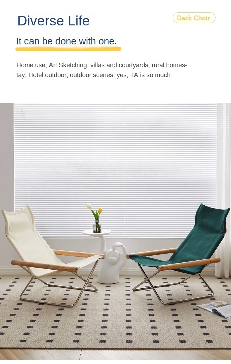 Japanese Simple Canvas Sofa Chaise Longue Japanese Balcony Household Lazy Outdoor Leisure Beach Chair Folding Chair