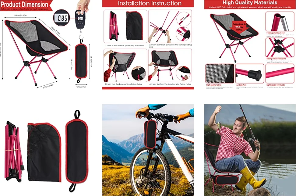 Folding Chair Ultralight Detachable Portable Lightweight Chair Folding Extended Seat Fishing Camping Home BBQ Garden Hiking