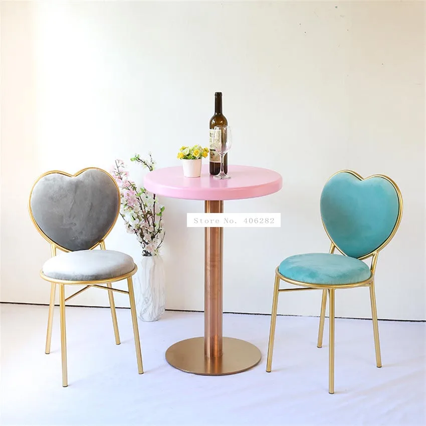 Love Heart Shape Backrest Flannelette Soft Seat Metal Iron Art Leisure Chair Modern Fashion Nordic Minimalist Coffee Cafe Chair