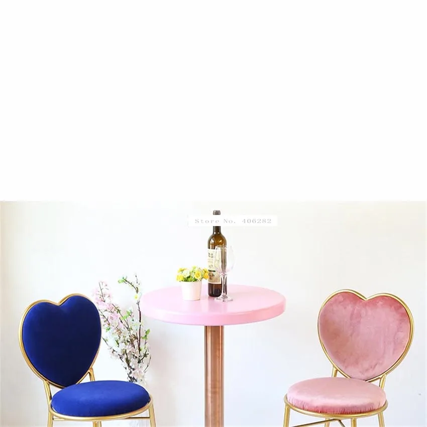 Love Heart Shape Backrest Flannelette Soft Seat Metal Iron Art Leisure Chair Modern Fashion Nordic Minimalist Coffee Cafe Chair