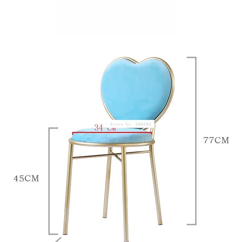Love Heart Shape Backrest Flannelette Soft Seat Metal Iron Art Leisure Chair Modern Fashion Nordic Minimalist Coffee Cafe Chair